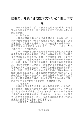2024年团委关于开展计划生育关怀行动的工作方案