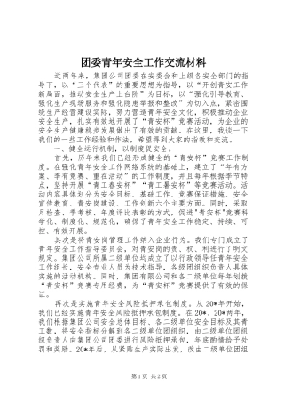 2024年团委青年安全工作交流材料