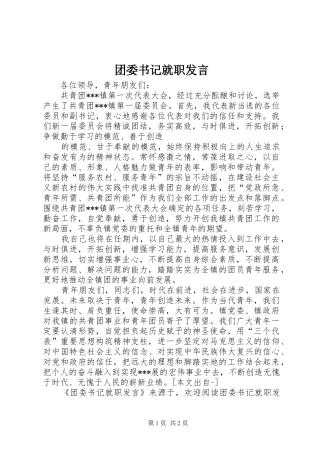 2024年团委书记就职发言