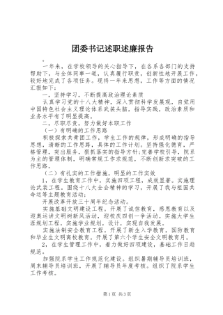 2024年团委书记述职述廉报告