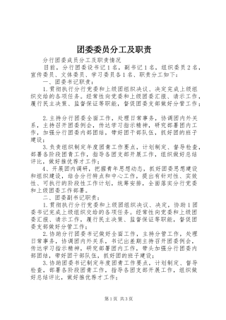 2024年团委委员分工及职责