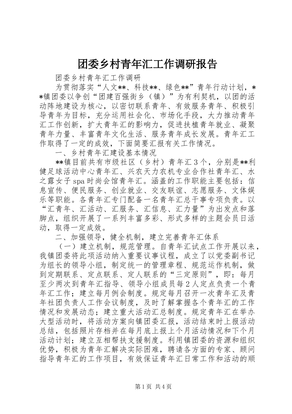 2024年团委乡村青年汇工作调研报告_第1页