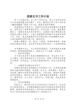 2024年团委支书工作计划