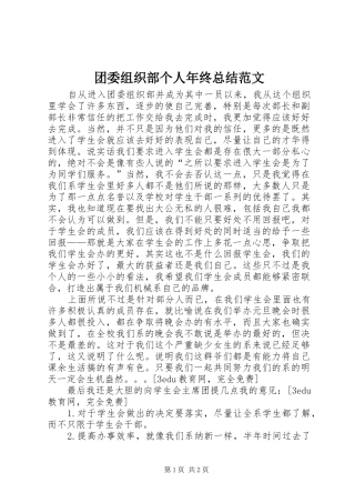 2024年团委组织部个人年终总结范文