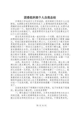 2024年团委组织部个人自我总结