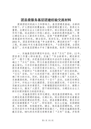 2024年团县委服务基层团建经验交流材料