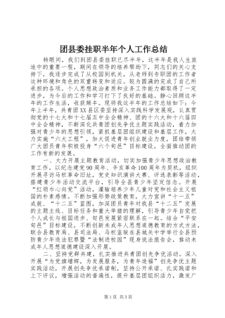 2024年团县委挂职半年个人工作总结