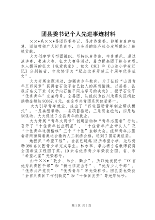 2024年团县委书记个人先进事迹材料