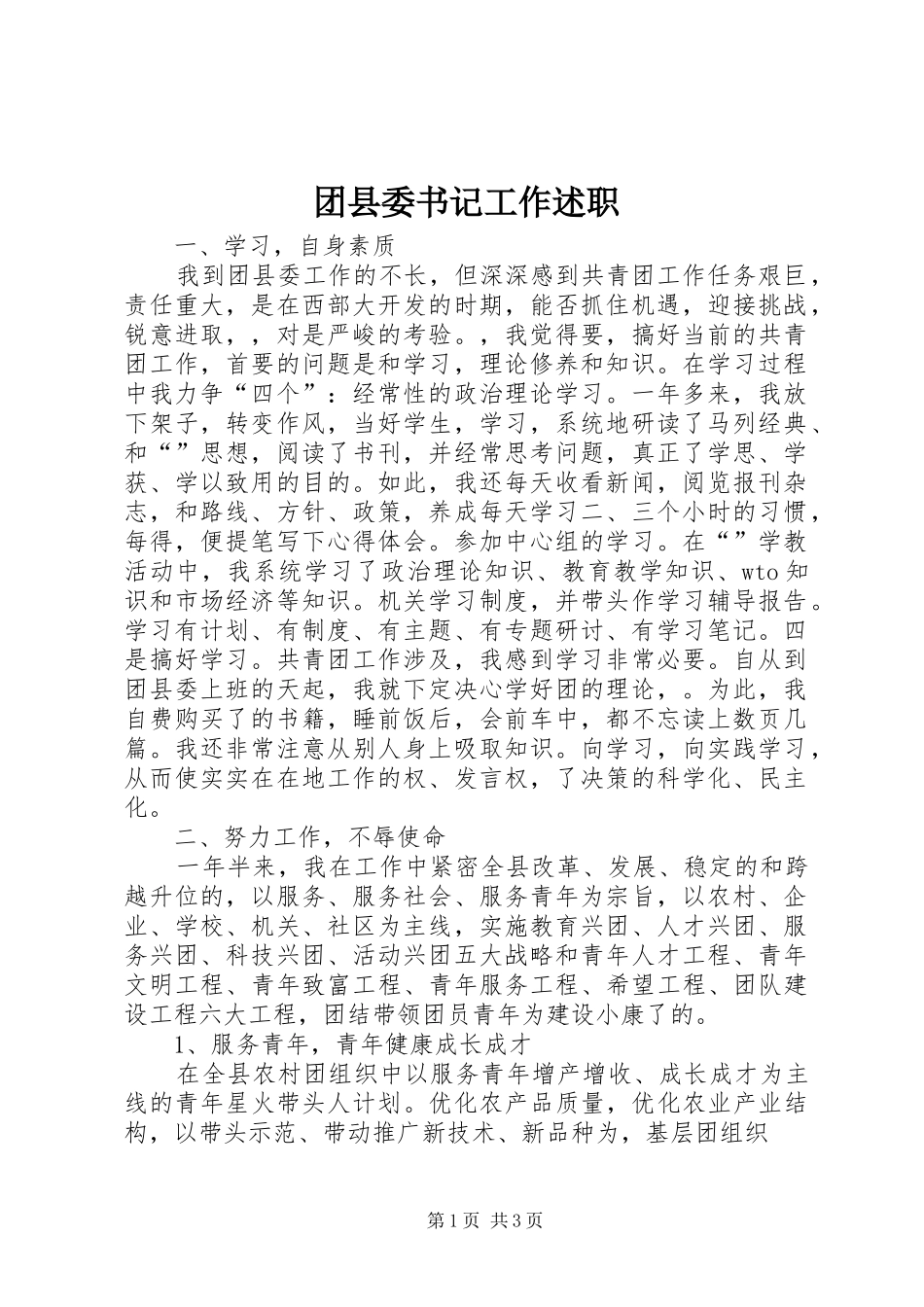 2024年团县委书记工作述职_第1页