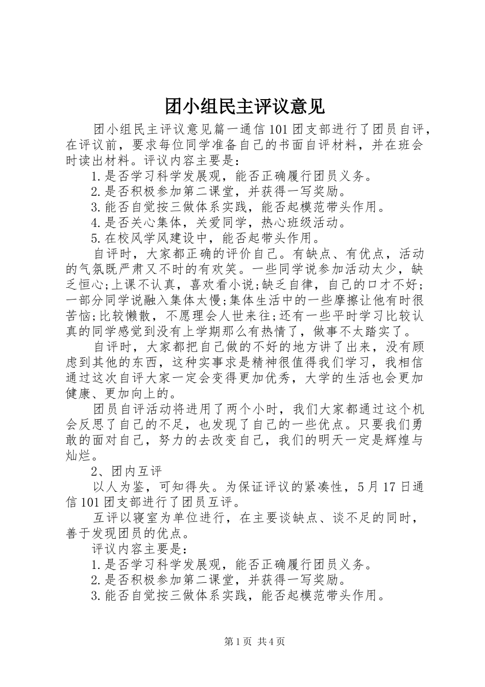 2024年团小组民主评议意见_第1页