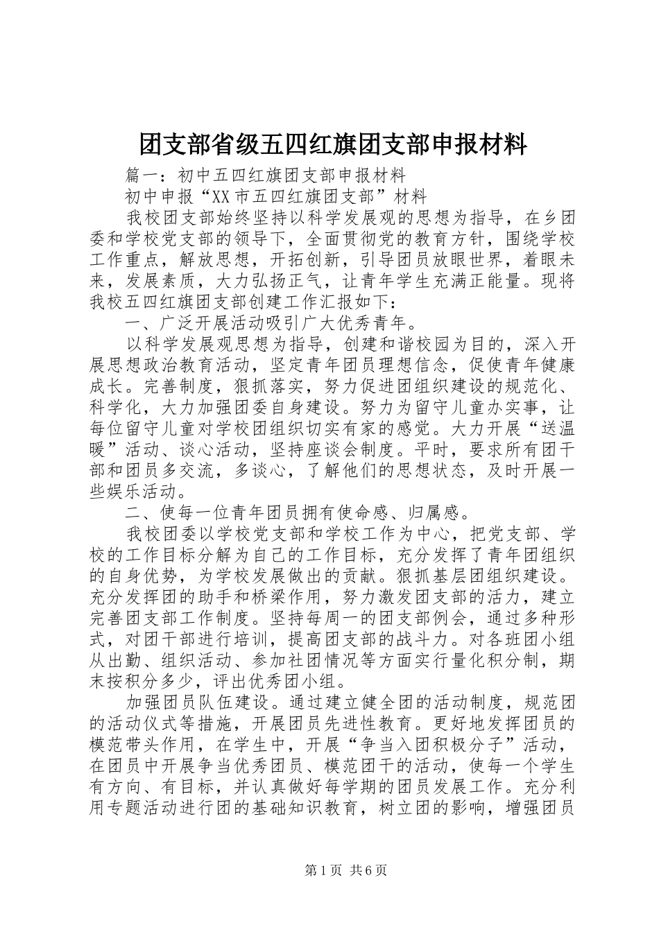 2024年团支部省级五四红旗团支部申报材料_第1页