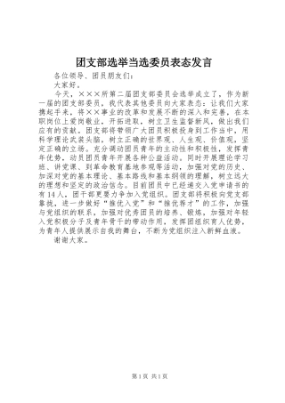 2024年团支部选举当选委员表态讲话