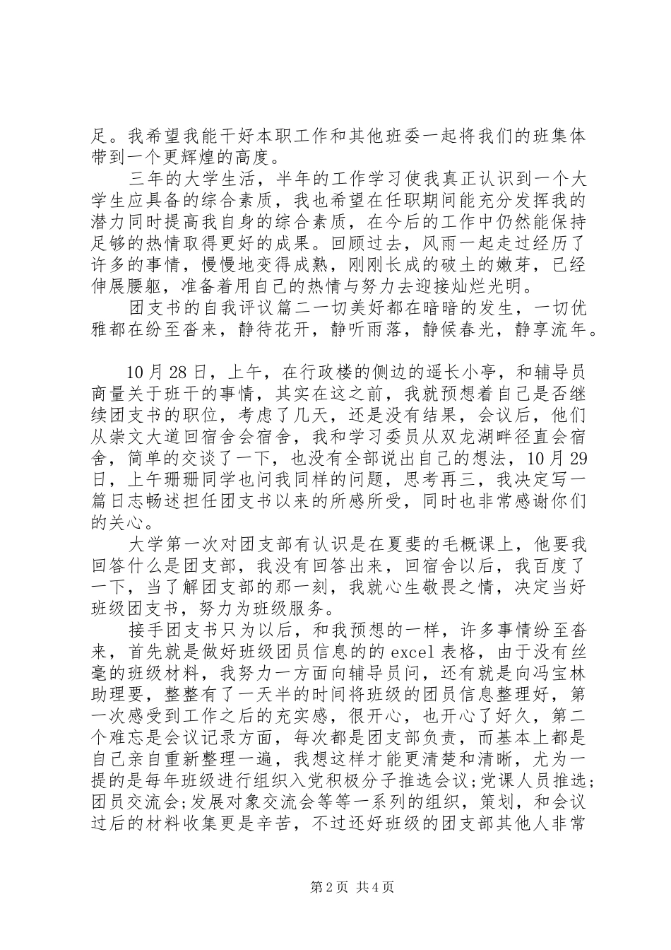 2024年团支书的自我评议_第2页