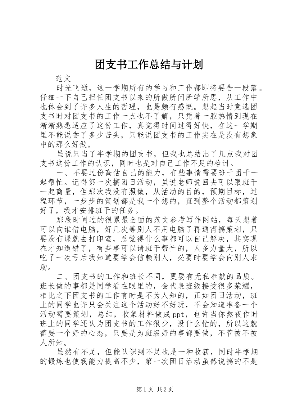 2024年团支书工作总结与计划_第1页