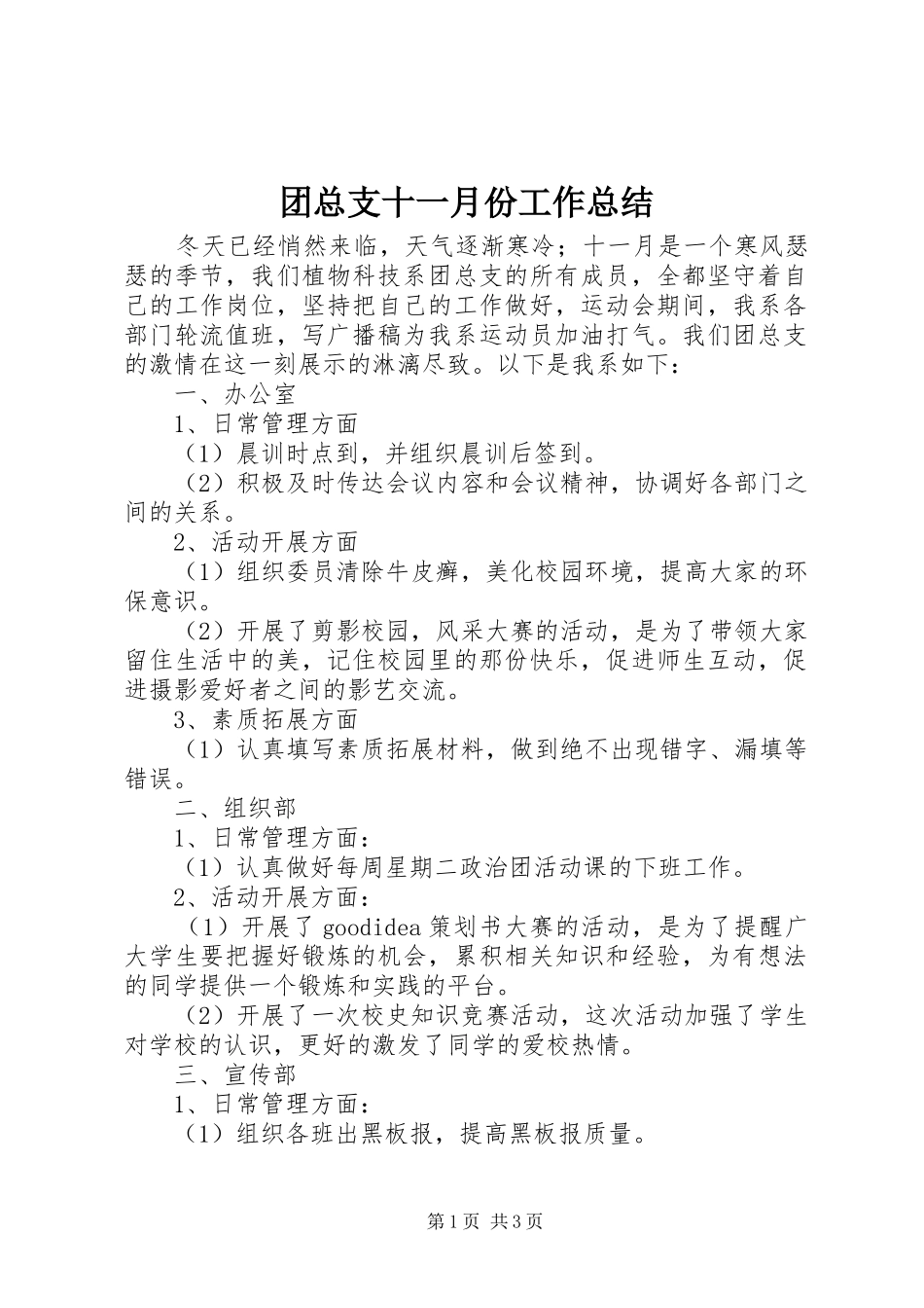 2024年团总支十一月份工作总结_第1页