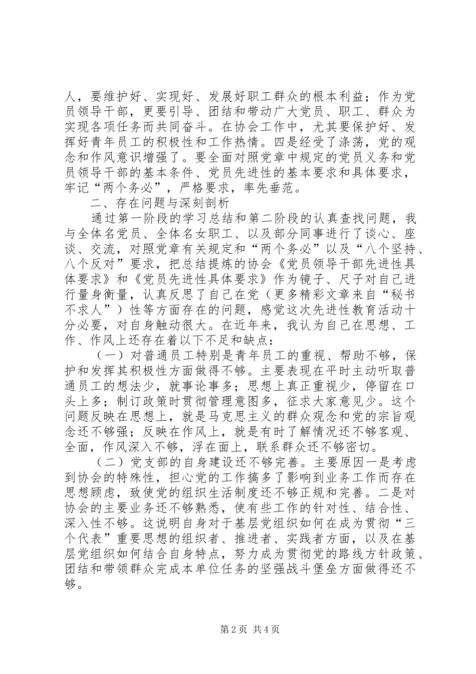 2024年一个协会党支部书记的个人党性分析材料_第2页