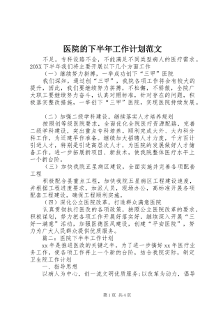 2024年医院的下半年工作计划范文