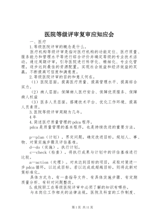 2024年医院等级评审复审应知应会