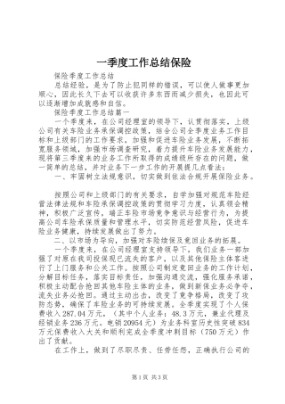 2024年一季度工作总结保险