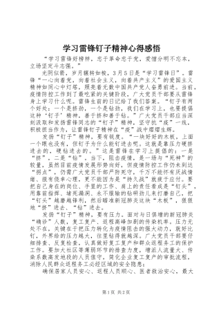 2024年学习雷锋钉子精神心得感悟