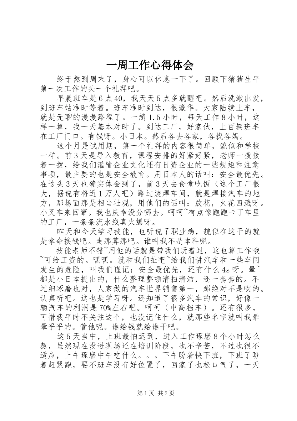 2024年一周工作心得体会_第1页
