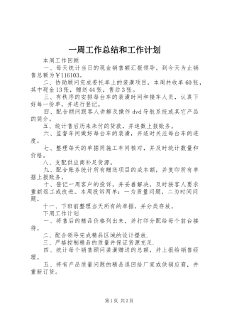 2024年一周工作总结和工作计划