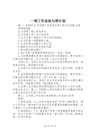 2024年一周工作总结与周计划