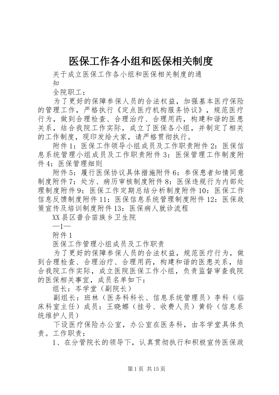 2024年医保工作各小组和医保相关制度_第1页