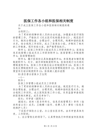 2024年医保工作各小组和医保相关制度