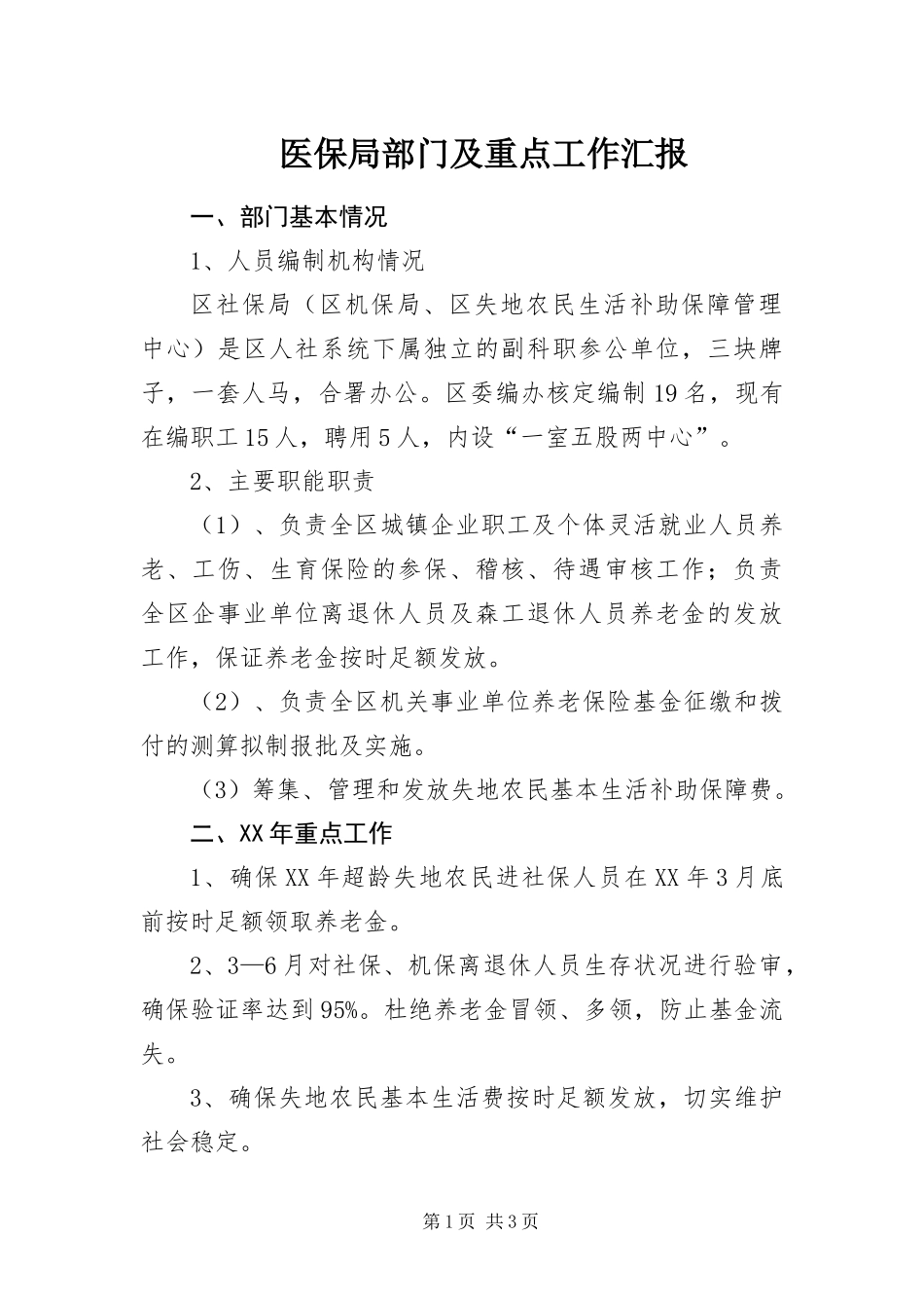 2024年医保局部门及重点工作汇报_第1页