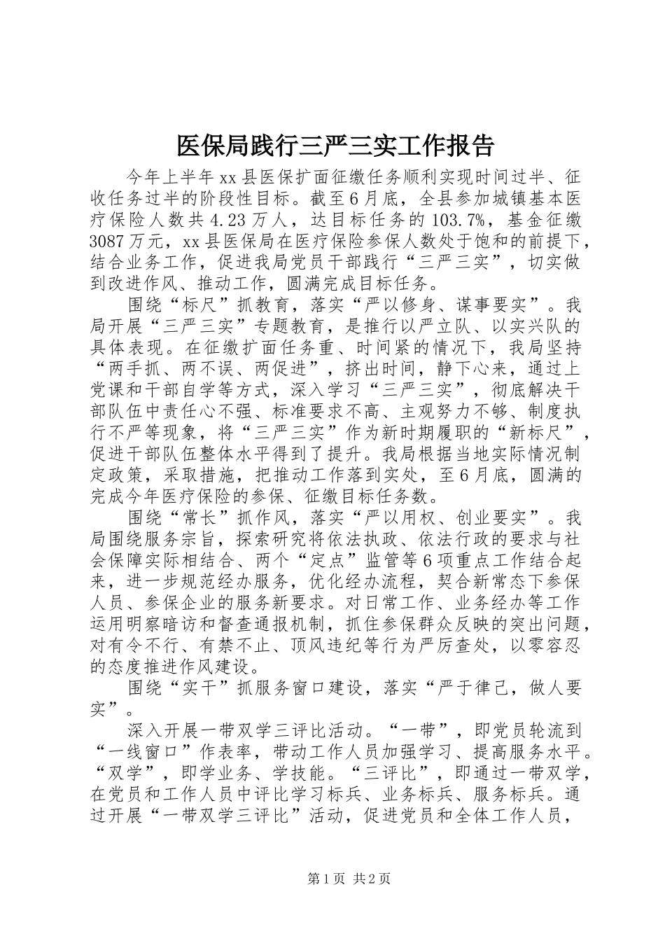 2024年医保局践行三严三实工作报告_第1页