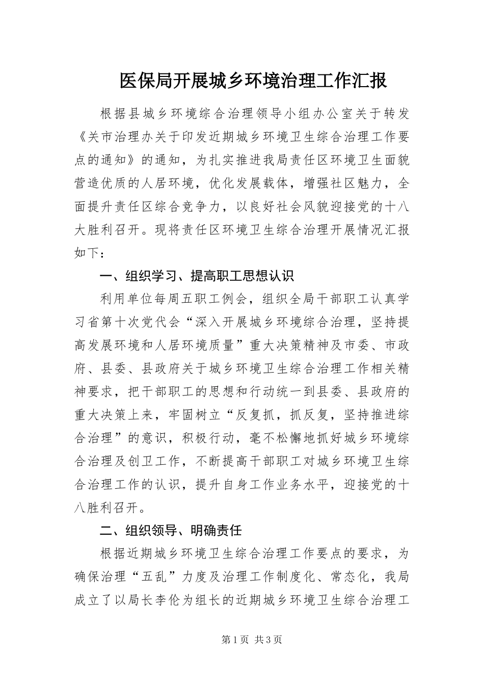 2024年医保局开展城乡环境治理工作汇报_第1页
