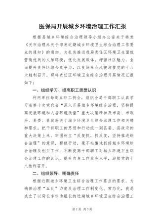2024年医保局开展城乡环境治理工作汇报