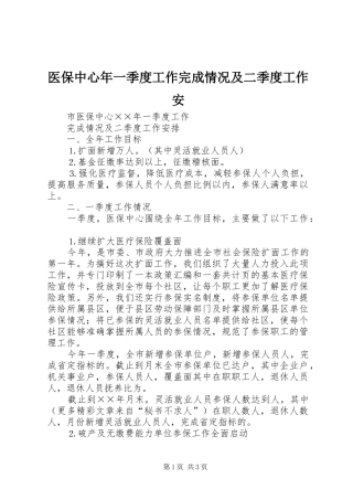2024年医保中心年一季度工作完成情况及二季度工作安