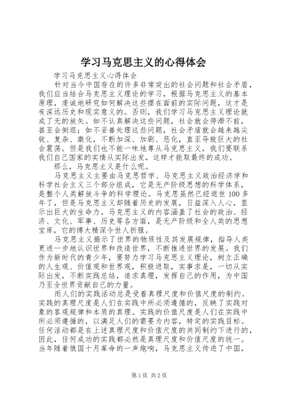 2024年学习马克思主义的心得体会