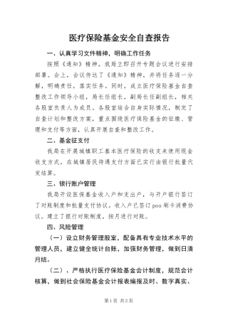 2024年医疗保险基金安全自查报告