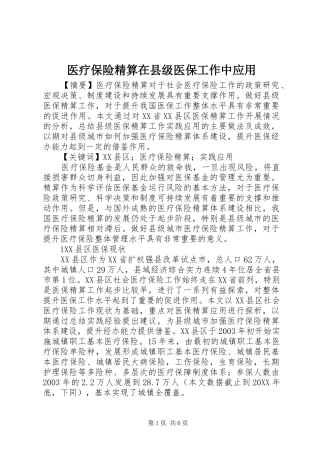 2024年医疗保险精算在县级医保工作中应用