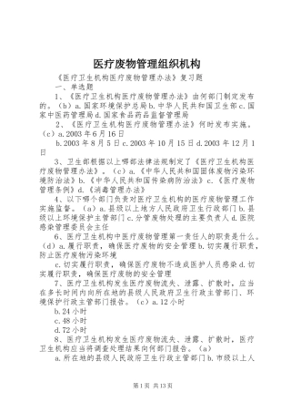 2024年医疗废物管理组织机构