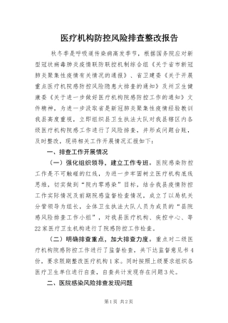 2024年医疗机构防控风险排查整改报告