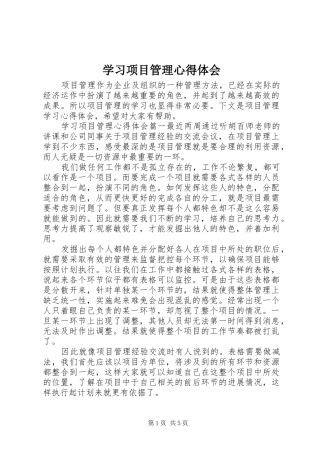 2024年学习项目管理心得体会