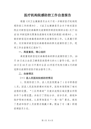 2024年医疗机构院感防控工作自查报告