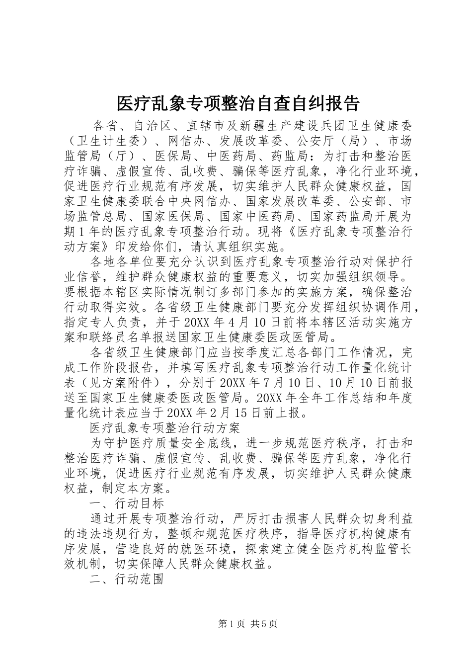 2024年医疗乱象专项整治自查自纠报告_第1页