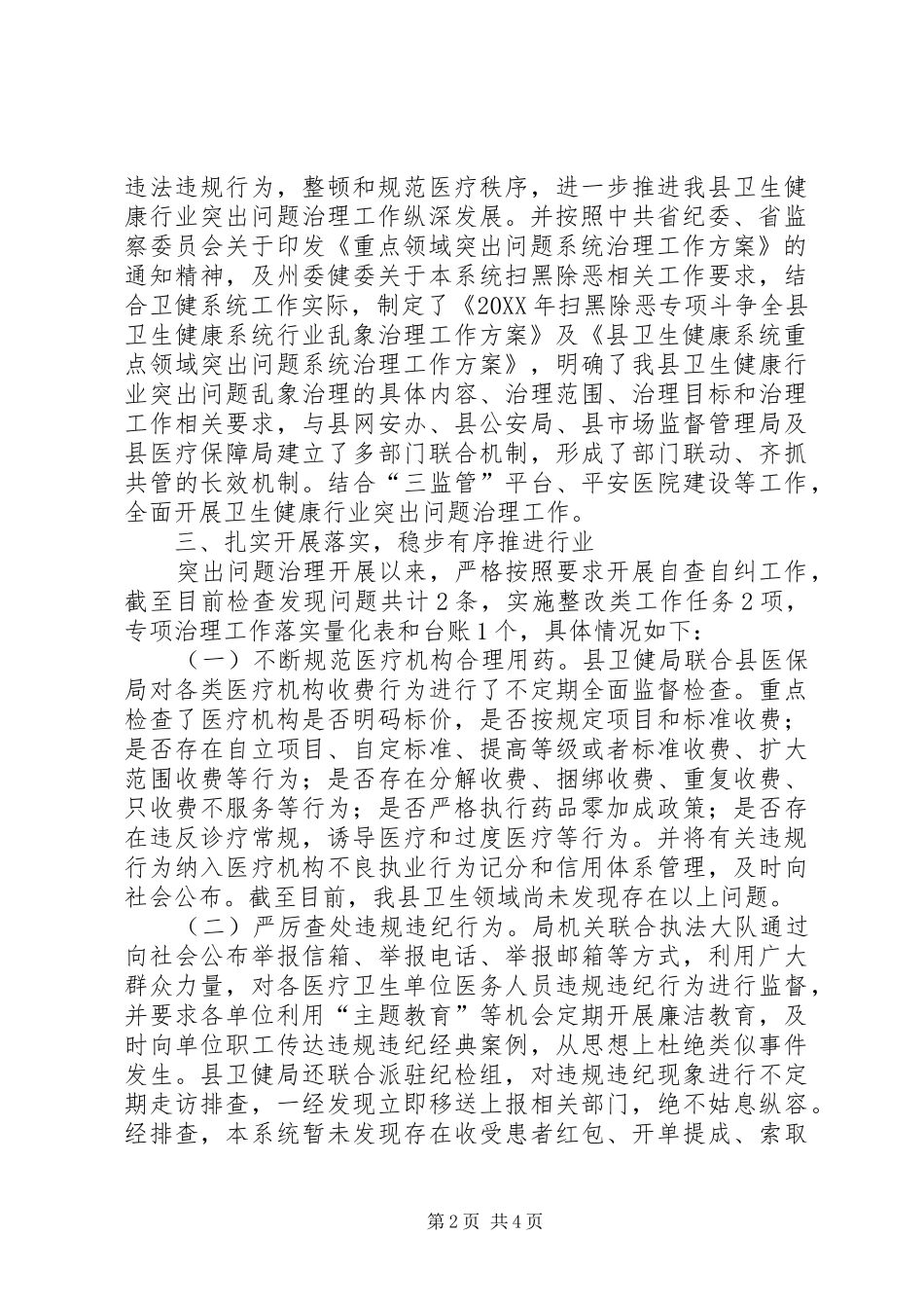 2024年医疗卫生突出问题治理工作报告_第2页