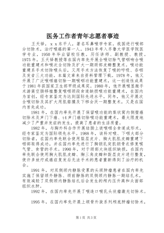 2024年医务工作者青年志愿者事迹