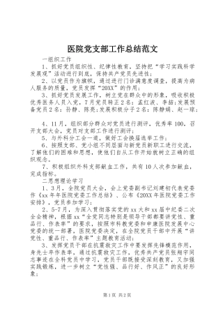 2024年医院党支部工作总结范文