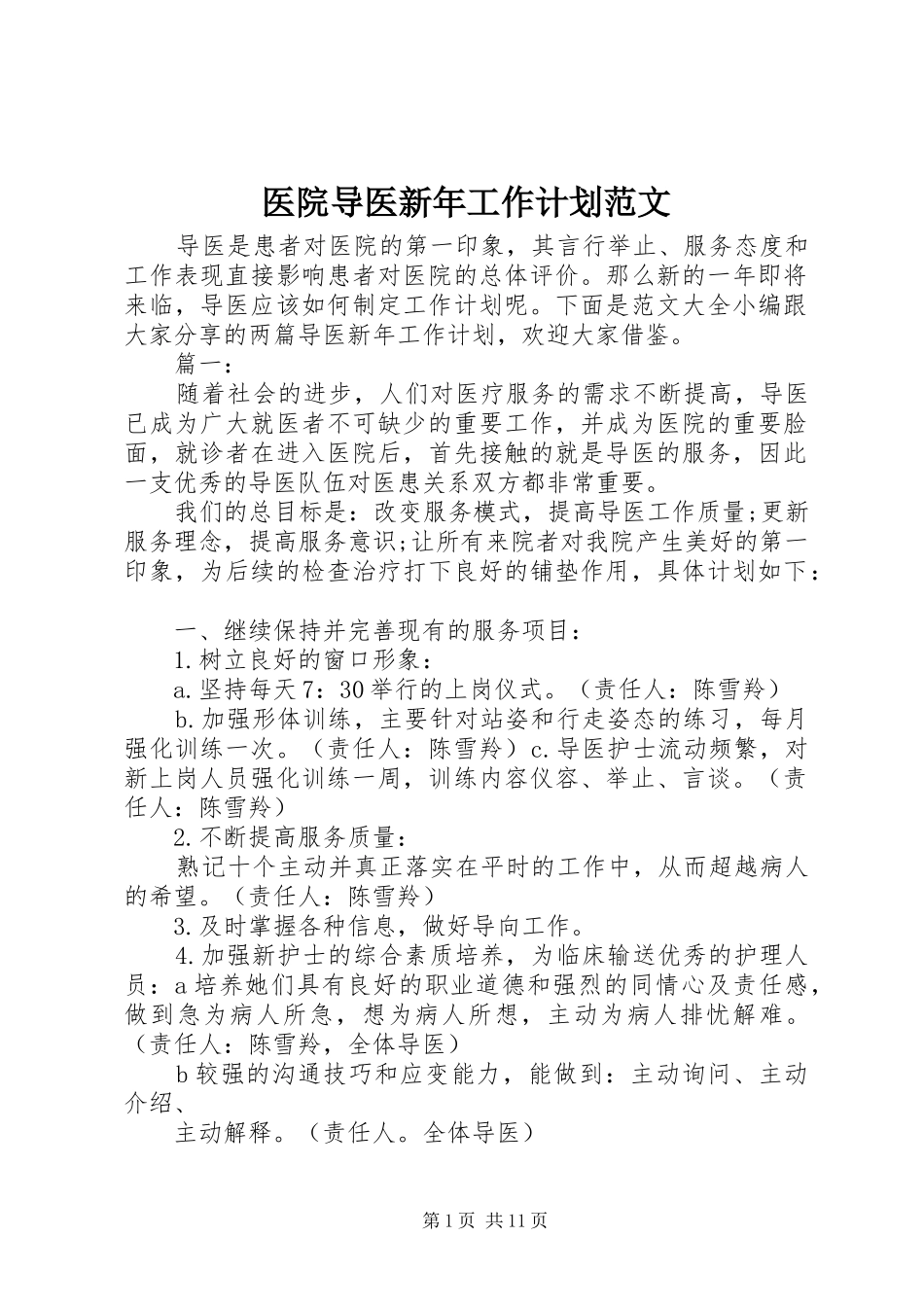 2024年医院导医新年工作计划范文_第1页