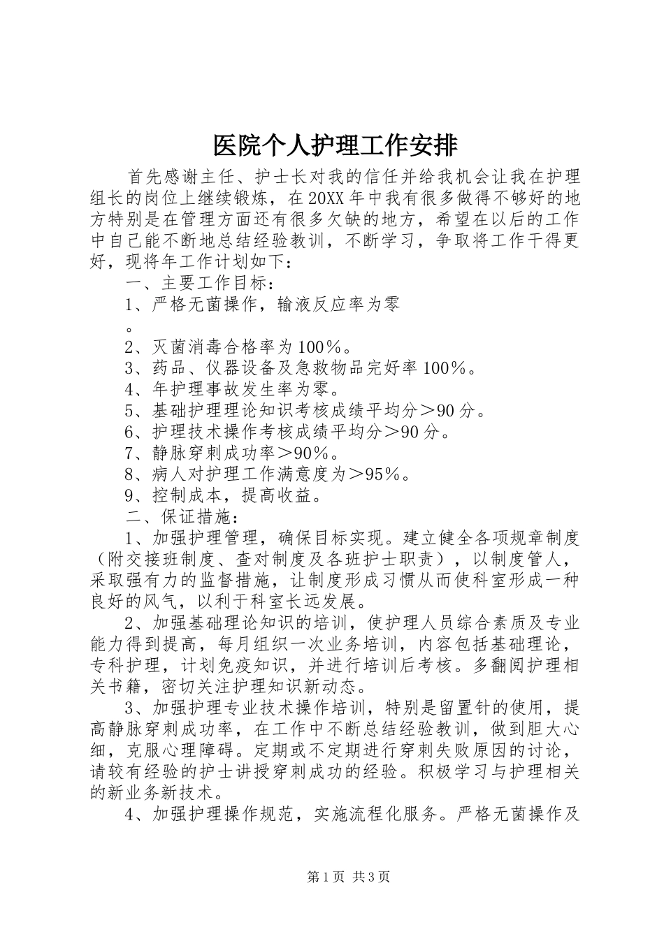 2024年医院个人护理工作安排_第1页