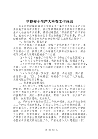 2024年学校安全生产大检查工作总结
