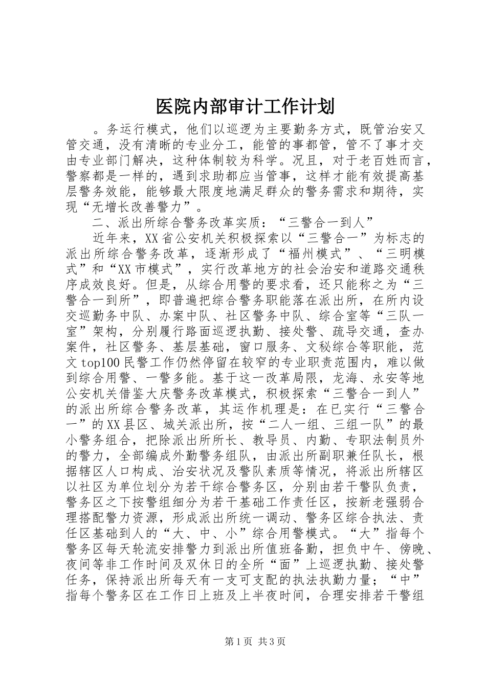 2024年医院内部审计工作计划_第1页