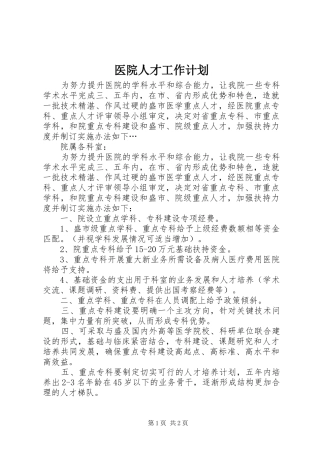 2024年医院人才工作计划